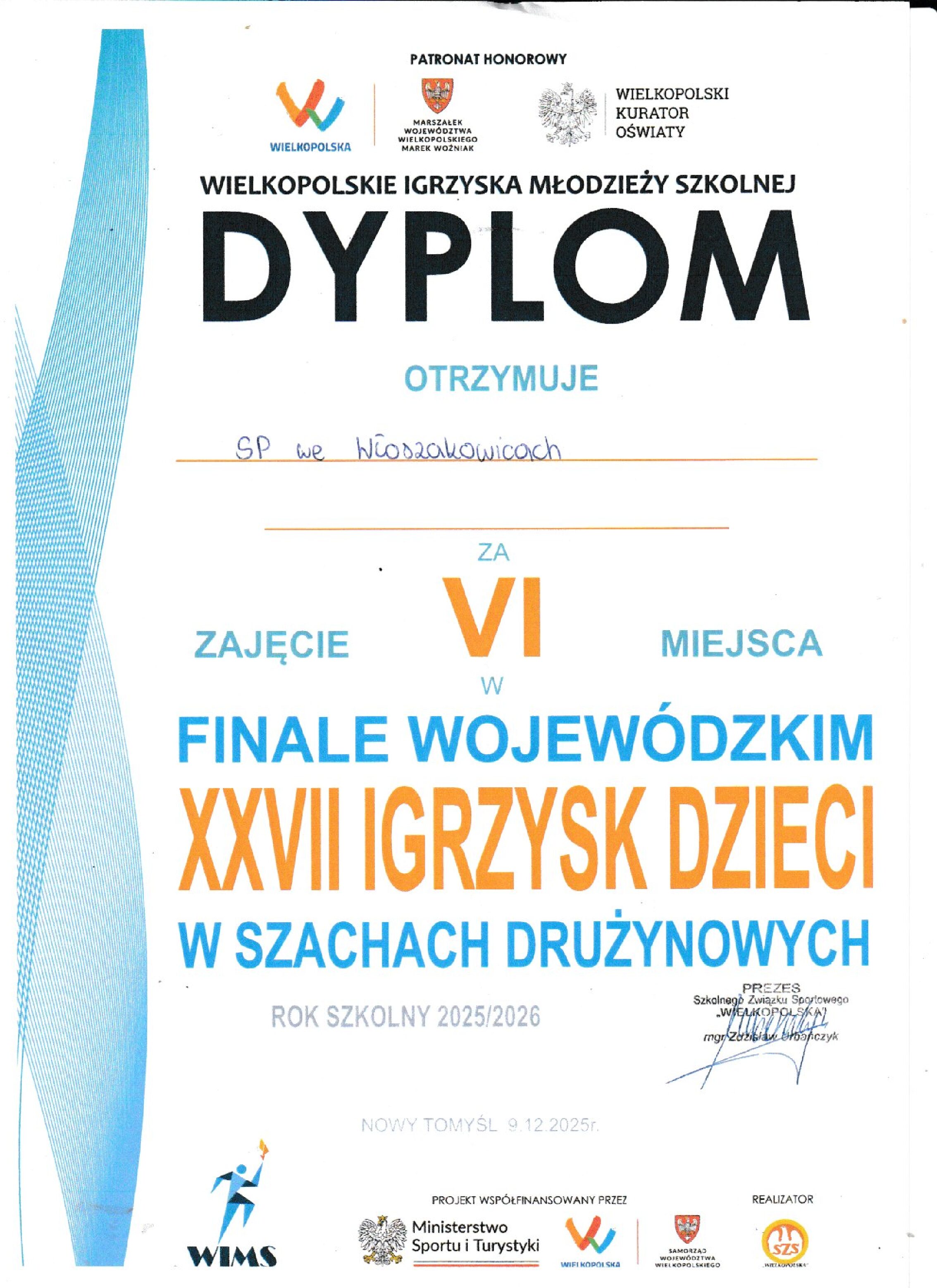 Mistrzostwa Województwa w Szachach Drużynowych Szkół